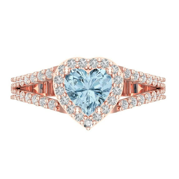 Halo Engagement Ring for Women - 1.49ct Simulated Blue Diamond in 14K Rose Gold Promise Ring