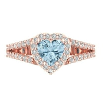 Halo Engagement Ring for Women - 1.49ct Natural Aquamarine in 18K Rose Gold Promise Ring