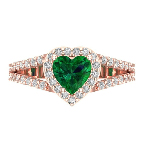 Halo Engagement Ring for Women - 1.49ct Simulated Emerald in 14K Rose Gold Promise Ring