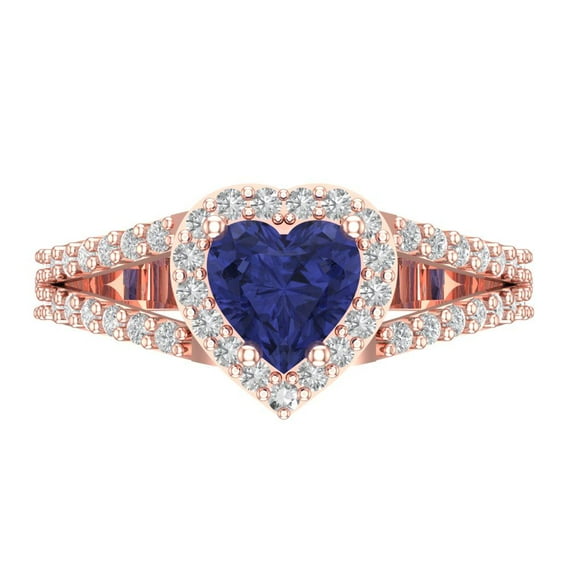 Halo Engagement Ring for Women - 1.49ct Simulated Tanzanite in 14K Rose Gold Promise Ring