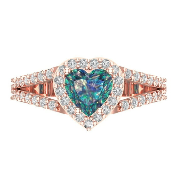 Clara Pucci 14K Rose Gold 1.49ct BlueMoissanite Halo Ring for Women