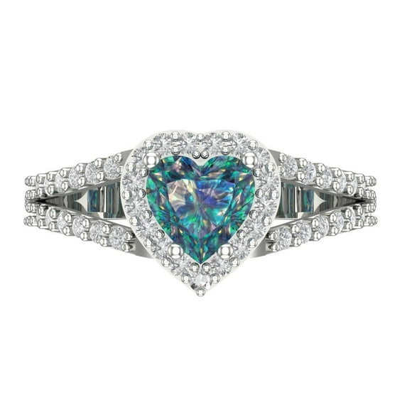 1.49 ct Heart Cut Blue Moissanite Halo Engagement Ring for Women in 18K White Gold