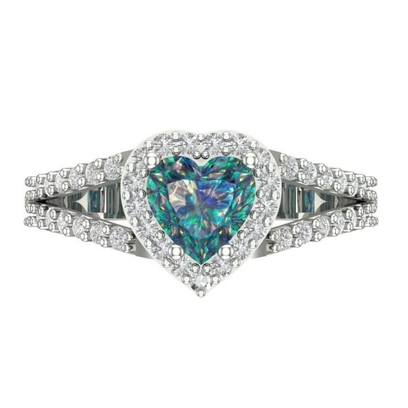 1.49 ct Heart Cut Blue Moissanite with Simulated Diamond Halo Accents 14K White Gold Womens Engagement Ring