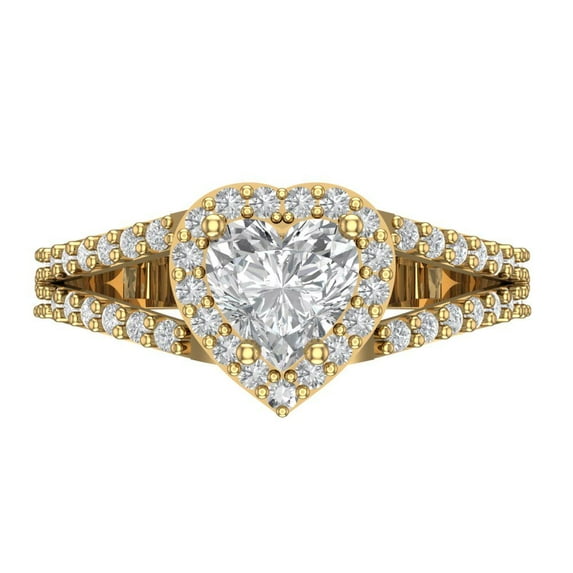 Clara Pucci 14K Yellow Gold Solid Gold Moissanite Halo Anniversary Ring for Women - 1.49 cttw Heart Cut