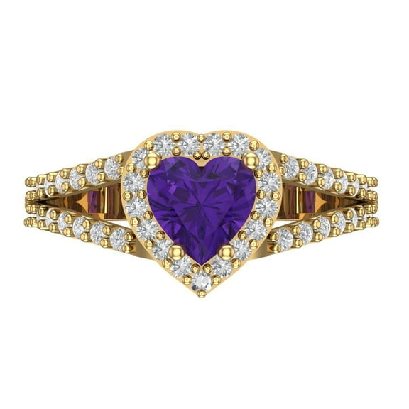 1.49 ct Heart Cut Natural Amethyst Halo Engagement Ring for Women in 14K Yellow Gold
