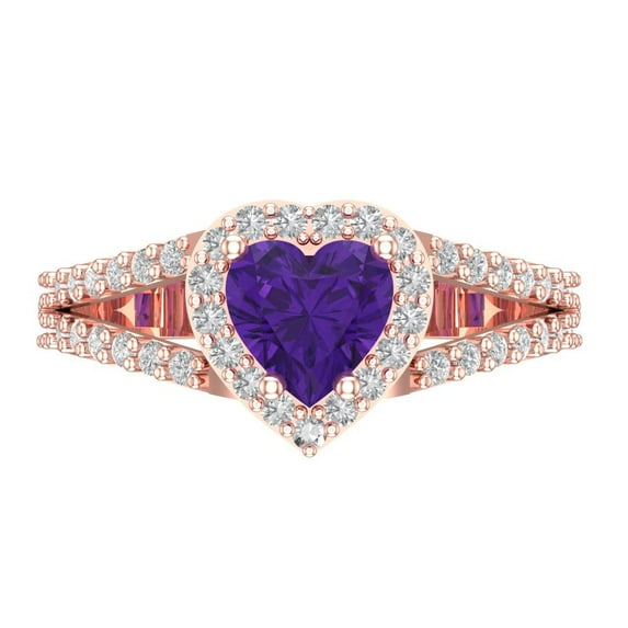1.49 ct Heart Cut Natural Amethyst Halo Engagement Ring for Women in 18K Rose Gold