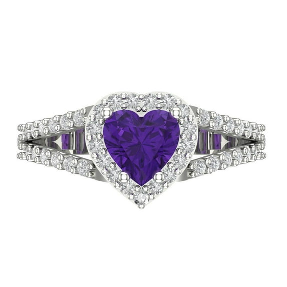 Clara Pucci 14K White Gold Solid Gold Amethyst Halo Anniversary Ring for Women - 1.49 cttw Heart Cut
