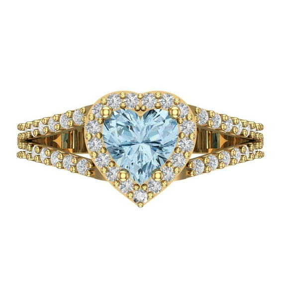 1.49 ct Heart Cut Natural Aquamarine Halo Engagement Ring for Women in 18K Yellow Gold