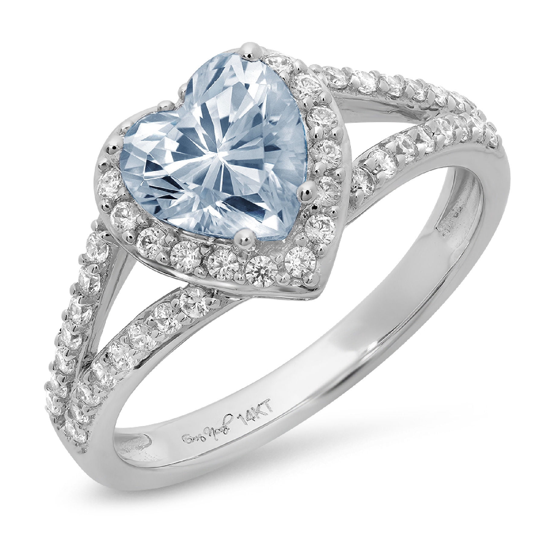 Sterling Silver Simulated Aquamarine Heart Ring - Solid 925 Silver Love Band, Size 5 - View #9