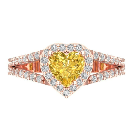 1.49 ct Heart Cut Natural Citrine Halo Engagement Ring for Women in 14K Rose Gold