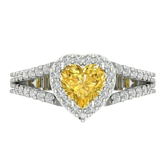 1.49 ct Heart Cut Natural Citrine Halo Engagement Ring for Women in 14K White Gold