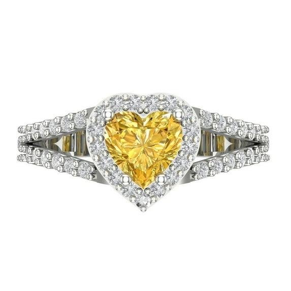 Clara Pucci 14K White Gold Solid Gold Citrine Halo Anniversary Ring for Women - 1.49 cttw Heart Cut