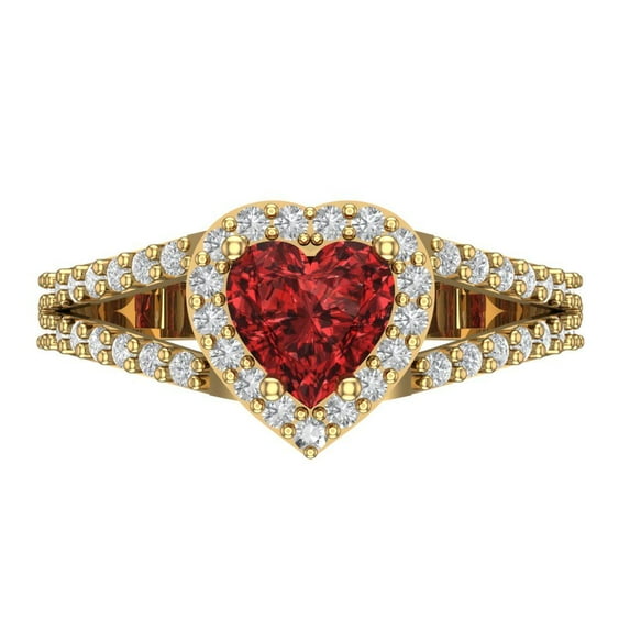 1.49 ct Heart Cut Natural Garnet with Simulated Diamond Halo Accents 18K Yellow Gold Womens Engagement Ring