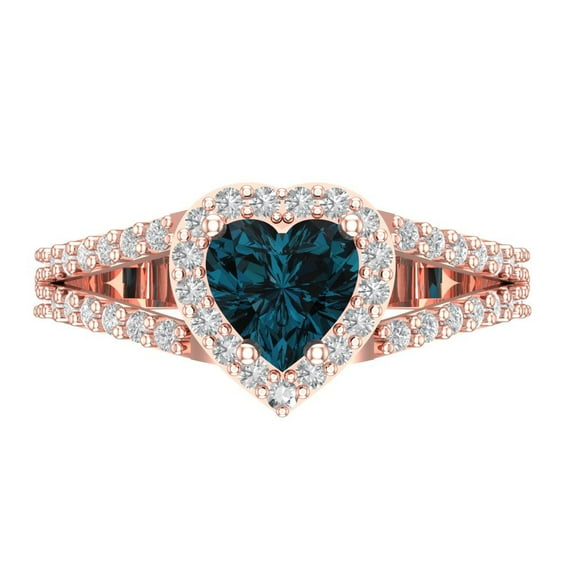 1.49 ct Heart Cut Natural London Blue Topaz Halo Engagement Ring for Women in 18K Rose Gold