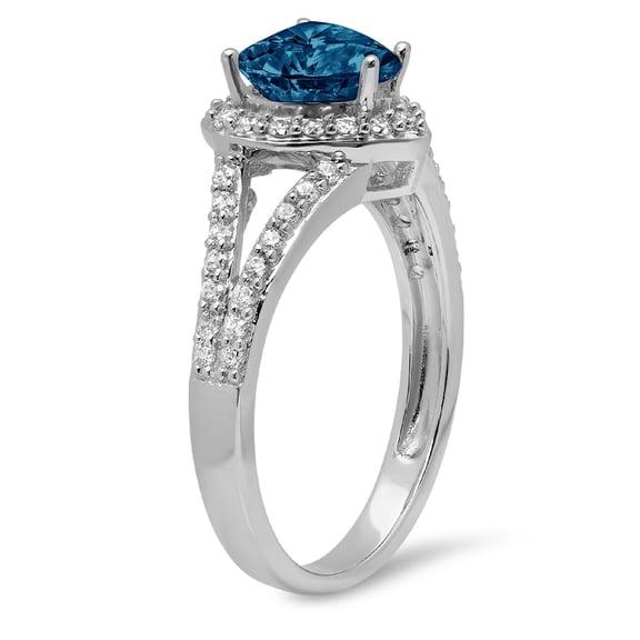 1.49 ct Heart Cut Natural London Blue Topaz Halo Engagement Ring for Women in 18K White Gold