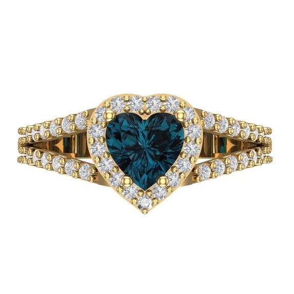 1.49 ct Heart Cut Natural London Blue Topaz Halo Engagement Ring for Women in 18K Yellow Gold