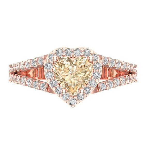 1.49 ct Heart Cut Natural Morganite with Simulated Diamond Halo Accents 14K Rose Gold Womens Engagement Ring