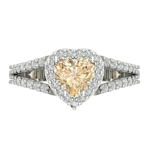 1.49 ct Heart Cut Natural Morganite with Simulated Diamond Halo Accents 14K White Gold Womens Engagement Ring