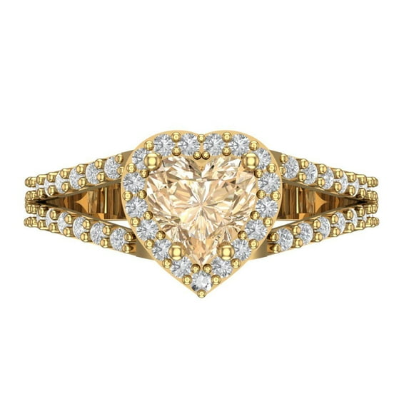 Clara Pucci 14K Yellow Gold Solid Gold Morganite Halo Anniversary Ring for Women - 1.49 cttw Heart Cut
