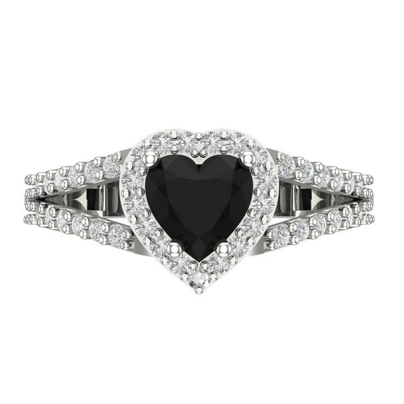 1.49 ct Heart Cut Natural Onyx with Simulated Diamond Halo Accents 14K White Gold Womens Engagement Ring