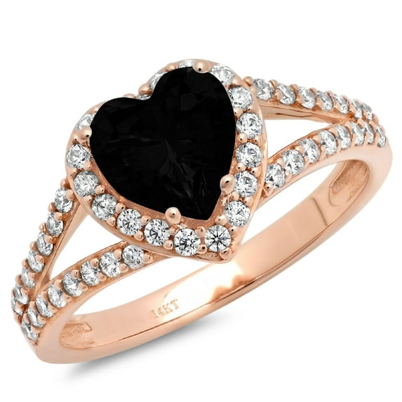 1.49 ct Heart Cut Natural Onyx with Simulated Diamond Halo Accents 18K Rose Gold Womens Engagement Ring
