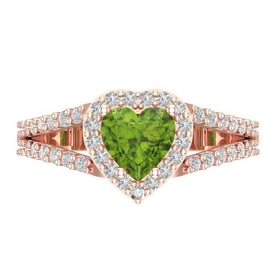 1.49 ct Heart Cut Natural Peridot Halo Engagement Ring for Women in 14K Rose Gold