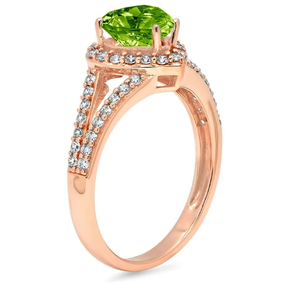 1.49 ct Heart Cut Natural Peridot Halo Engagement Ring for Women in 18K Rose Gold