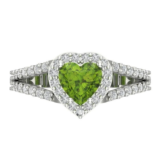 1.49 ct Heart Cut Natural Peridot Halo Engagement Ring for Women in 18K White Gold
