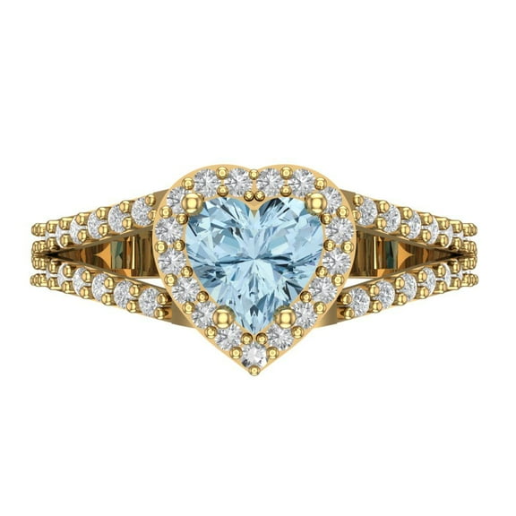 1.49 ct Heart Cut Natural Sky Blue Topaz Halo Engagement Ring for Women in 14K Yellow Gold