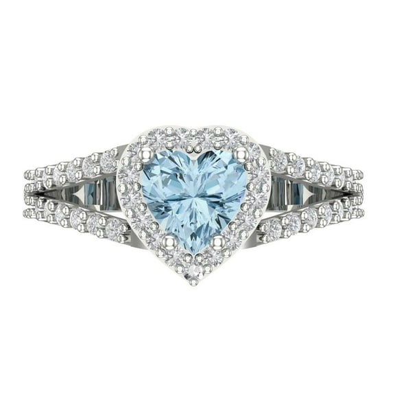 1.49 ct Heart Cut Natural Sky Blue Topaz with Simulated Diamond Halo Accents 14K White Gold Womens Engagement Ring