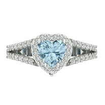 1.49 ct Heart Cut Natural Sky Blue Topaz with Simulated Diamond Halo Accents 18K White Gold Womens Engagement Ring