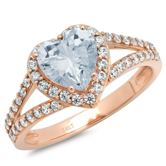 1.49 ct Heart Cut Natural Swiss Blue Topaz with Simulated Diamond Halo Accents 18K Rose Gold Womens Engagement Ring
