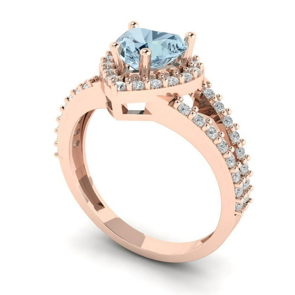 1.49 ct Heart Cut Simulated Blue Diamond Halo Engagement Ring for Women in 18K Rose Gold
