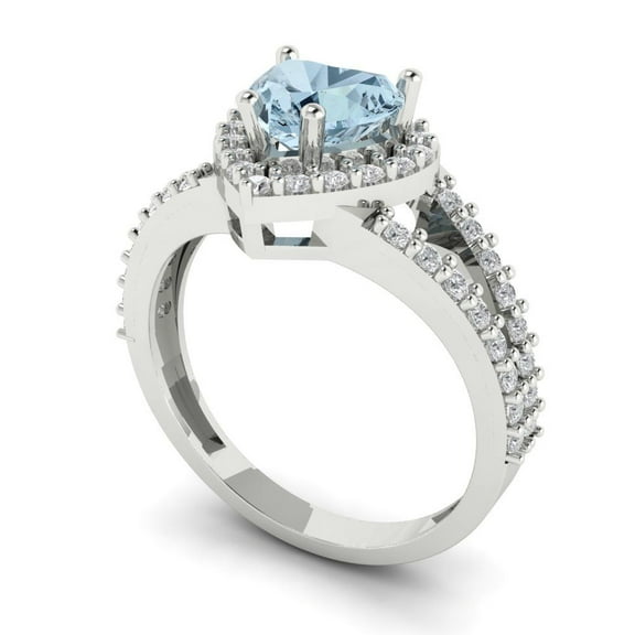 1.49 ct Heart Cut Simulated Blue Diamond Halo Engagement Ring for Women in 18K White Gold
