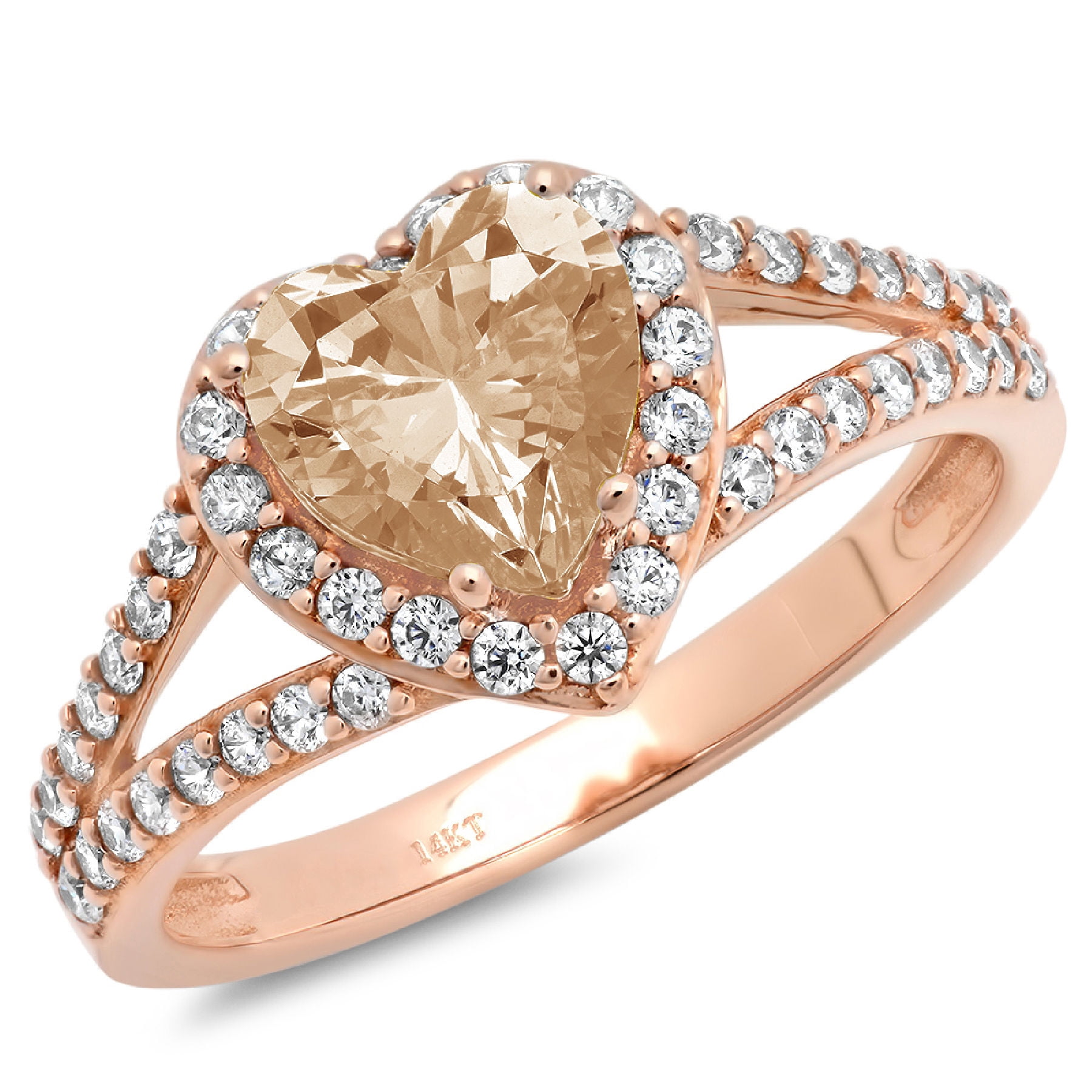 Anello Solitario 18K Gold Plate Con CZ E Topazio Rosa, 2.1 Ct, Taglie 6-13, Oo-la-la