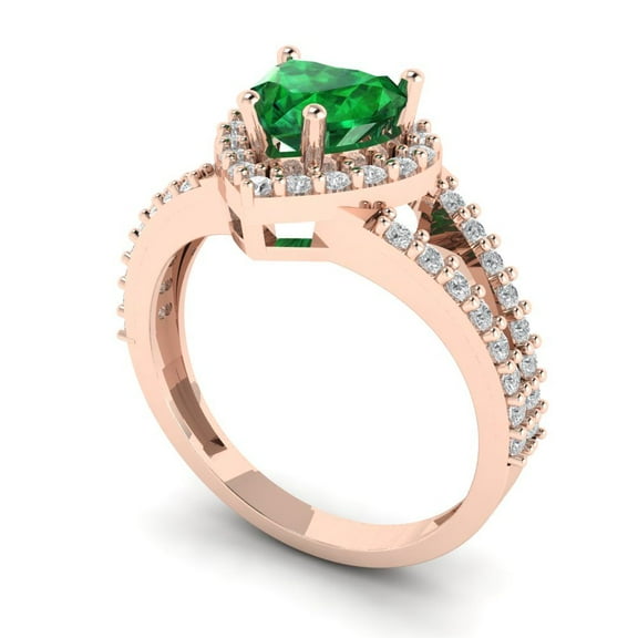 1.49 ct Heart Cut Simulated Emerald Halo Engagement Ring for Women in 18K Rose Gold