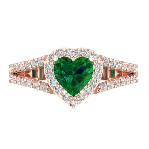 1.49 ct Heart Cut Simulated Emerald Halo Engagement Ring for Women in 18K Rose Gold