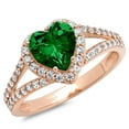 thumbnail image 1 of 1.49 ct Heart Cut Simulated Emerald with Simulated Diamond Halo Accents 18K Rose Gold Womens Engagement Ring, 1 of 4