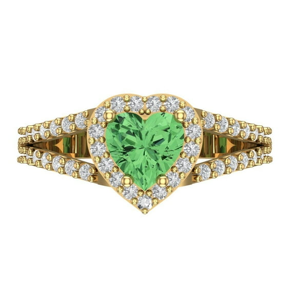 Halo Engagement Ring for Women - 1.49ct Simulated Green Diamond in 14K Yellow Gold Promise Ring