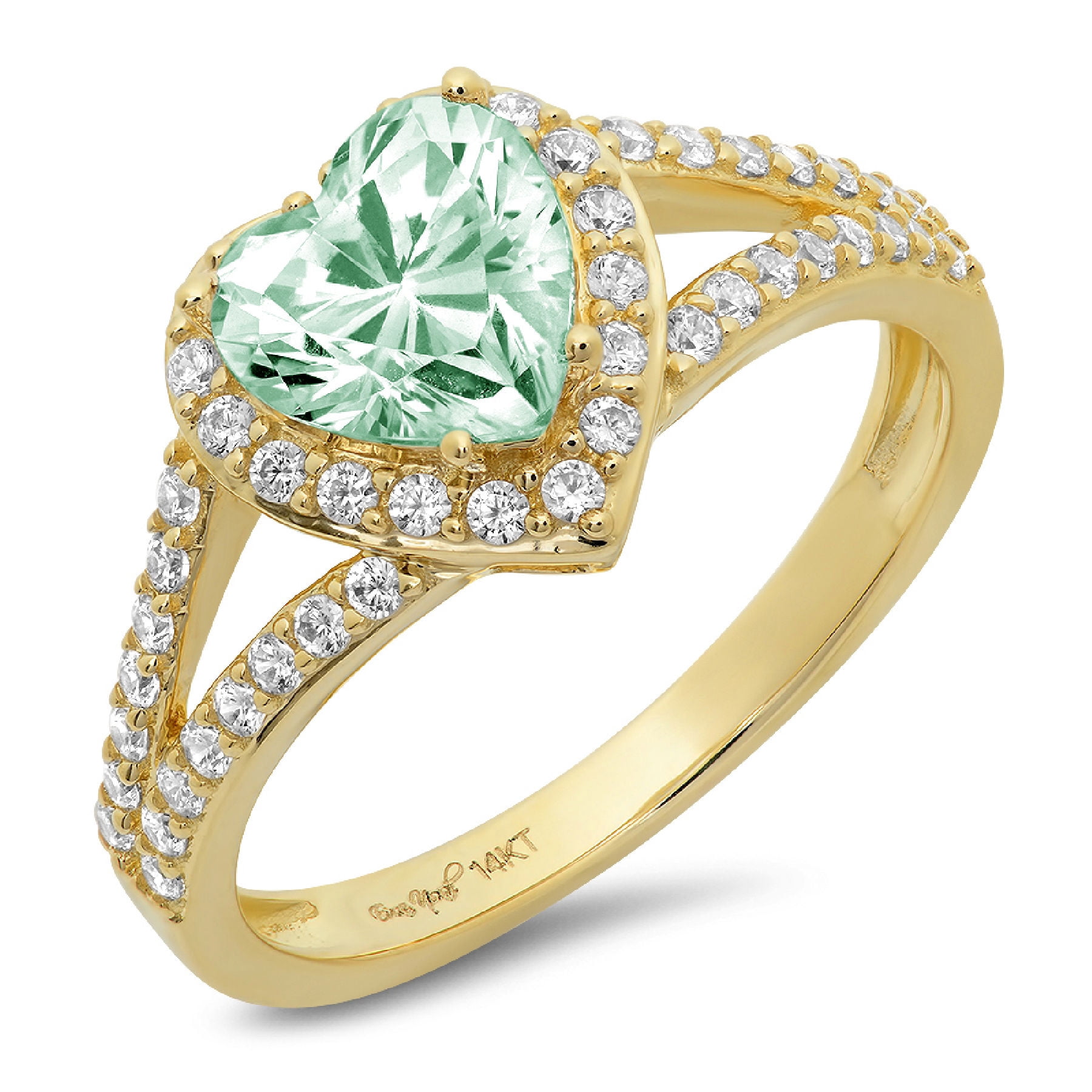 AFFY Heart-Cut Simulated Emerald Solitaire Ring | 14K Gold Over Sterling Silver | 4 Ct Green CZ Stone | Fashion Jewelry For Women