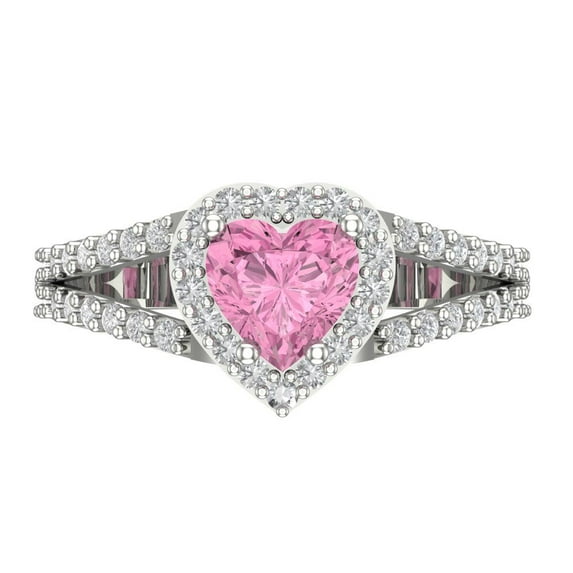 Clara Pucci 14K White Gold Solid Gold Pink Halo Anniversary Ring for Women - 1.49 cttw Heart Cut