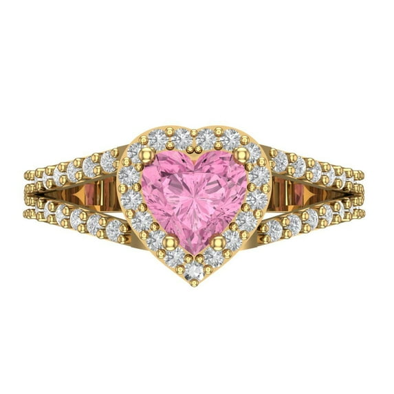 Clara Pucci 14K Yellow Gold Solid Gold Pink Halo Anniversary Ring for Women - 1.49 cttw Heart Cut