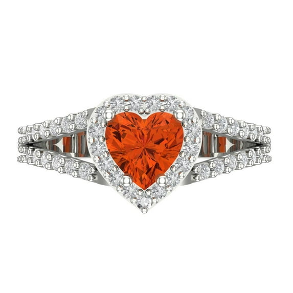 Clara Pucci 14K White Gold Solid Gold Red Halo Anniversary Ring for Women - 1.49 cttw Heart Cut