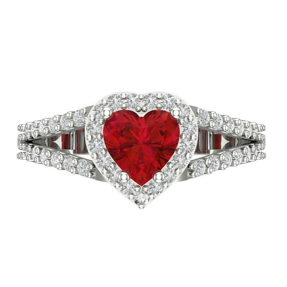 Clara Pucci 14K White Gold 1.49ct Ruby Halo Ring for Women