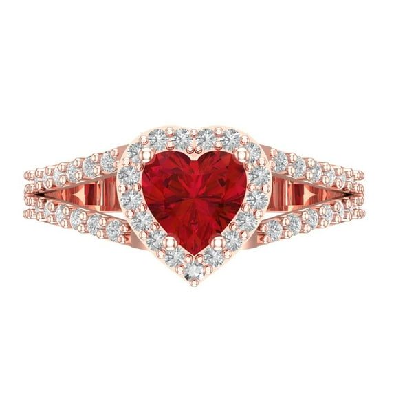 1.49 ct Heart Cut Simulated Ruby Halo Engagement Ring for Women in 18K Rose Gold