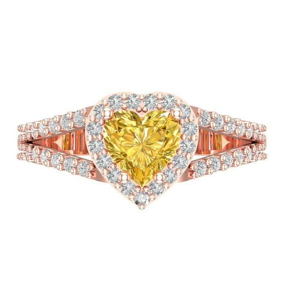 1.49 ct Heart Cut Simulated Yellow Diamond Halo Engagement Ring for Women in 18K Rose Gold