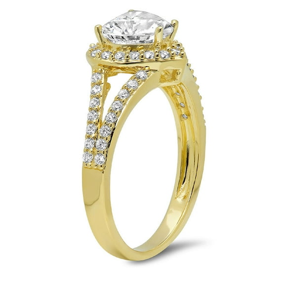 1.49 ct Heart Cut White Sapphire Halo Engagement Ring for Women in 14K Yellow Gold