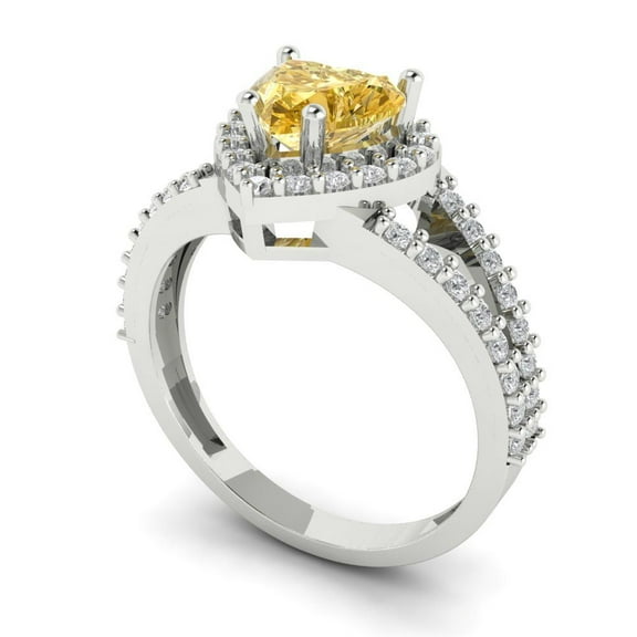 1.49 ct Heart Cut Yellow Moissanite Halo Engagement Ring for Women in 14K White Gold