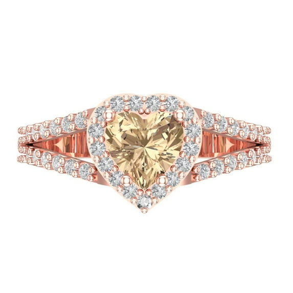 1.49 ctw with Simulated Diamond Halo Accents Anniversary Ring for Women | Heart Cut Yellow Moissanite | Hyperallergenic Solid 18K Rose Gold