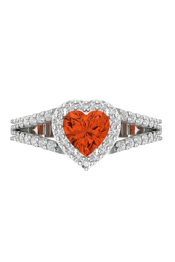1.49 ct Heart Cut Simulated Red Diamond Halo Engagement Ring for Women in 18K White Gold
